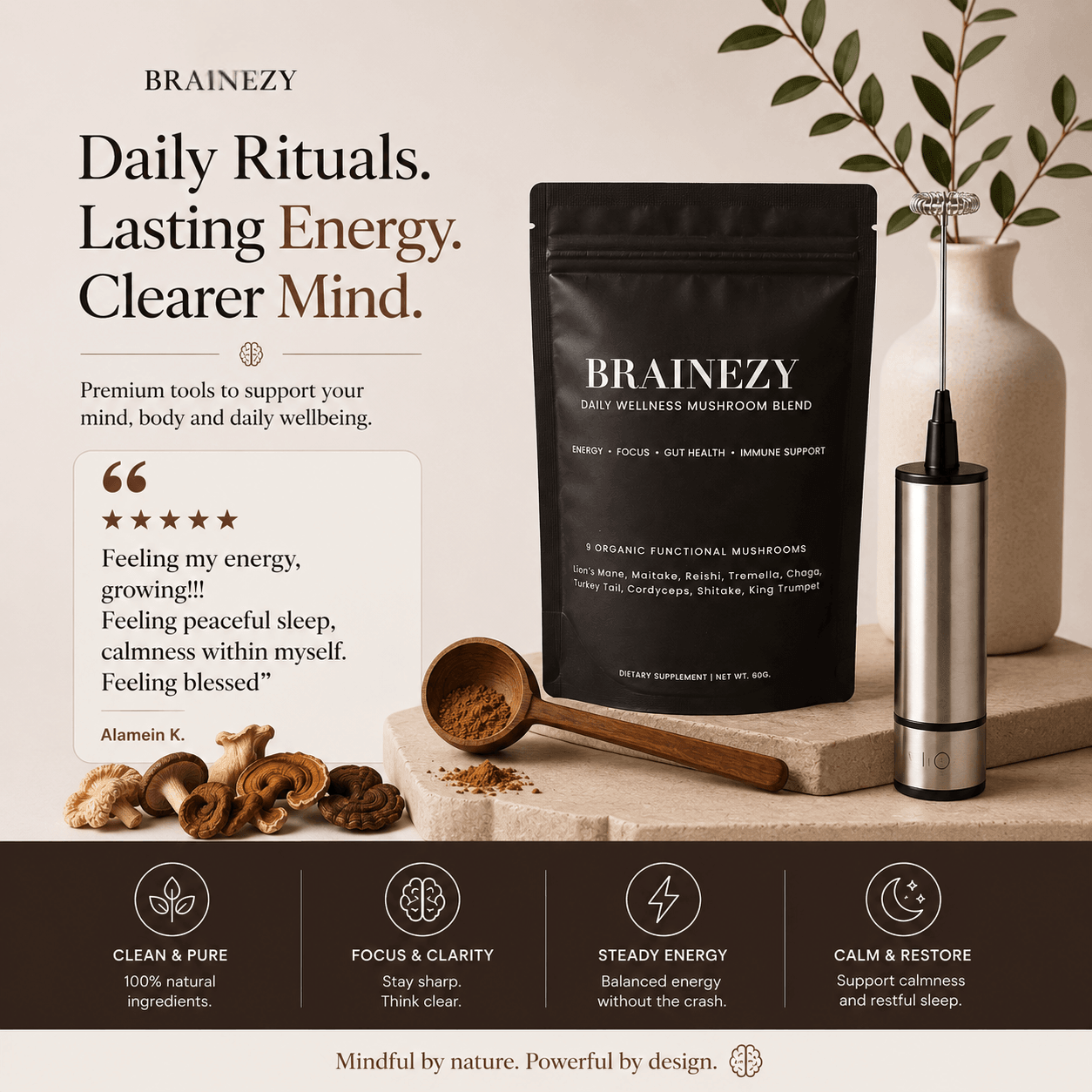 Daily Mushroom Energy & Mind Support- 60g (30 Servings)